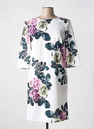 Robe mi-longue imprimé fleurs manches courtes blanc QUATTRO femme