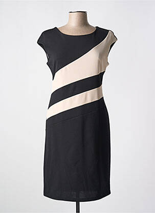 Robe mi-longue tissage crêpe manches courtes noir QUATTRO femme