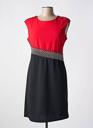 Robe mi-longue tissage crêpe manches courtes rouge QUATTRO femme