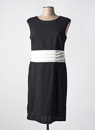 Robe mi-longue tissage crêpe sans manche noir QUATTRO femme