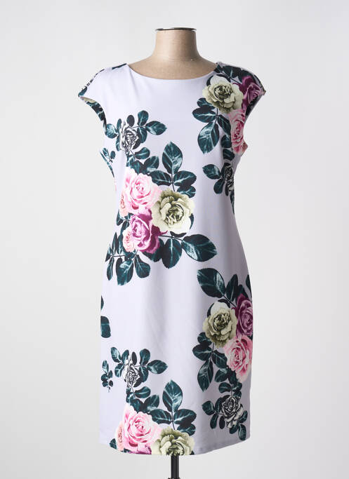 Robe mi-longue imprimé fleurs manches courtes gris QUATTRO femme