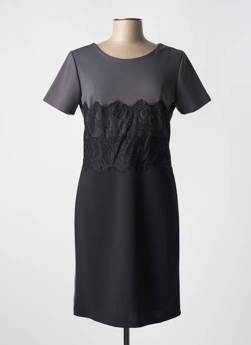 Robe mi-longue tissage crêpe manches courtes gris QUATTRO femme