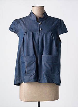 Blouse tissage popeline manches courtes bleu QUATTRO femme