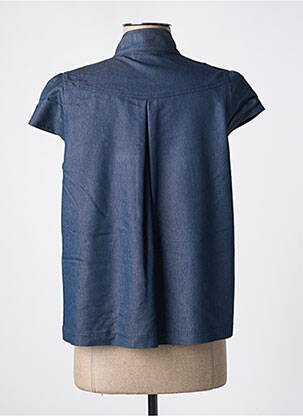 Blouse tissage popeline manches courtes bleu QUATTRO femme