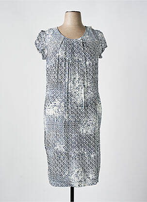 Robe mi-longue imprimé fantaisie manches courtes bleu QUATTRO femme