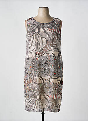 Robe mi-longue imprimé fantaisie sans manche beige QUATTRO femme