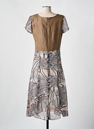 Robe mi-longue imprimé fantaisie manches courtes marron QUATTRO femme