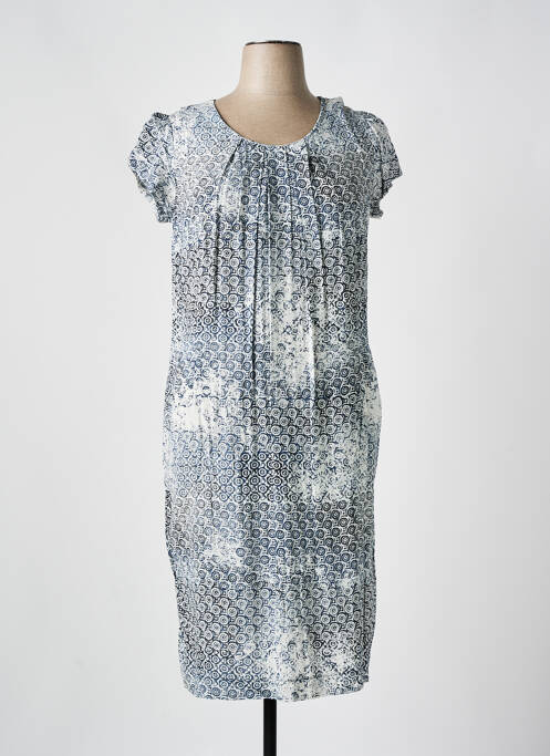Robe mi-longue imprimé fantaisie manches courtes bleu QUATTRO femme