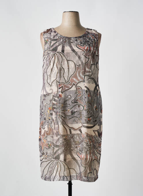 Robe mi-longue imprimé fantaisie sans manche beige QUATTRO femme