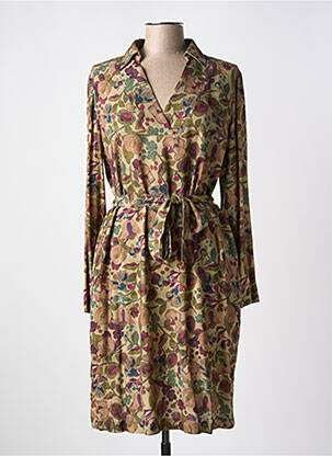 Robe mi-longue imprimé fantaisie manches longues vert DIANA GALLESI femme