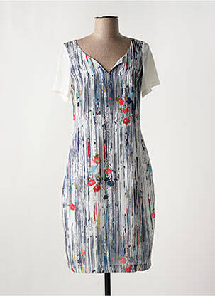 Robe mi-longue imprimé fantaisie manches courtes blanc QUATTRO femme