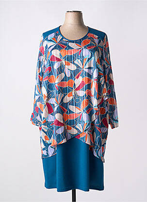 Robe mi-longue coupe fluide manches longues bleu GREGORY PAT femme