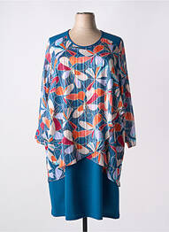 Robe mi-longue coupe fluide manches longues bleu GREGORY PAT femme