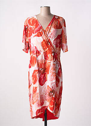Robe mi-longue imprimé fleurs manches courtes orange PAUL BRIAL femme
