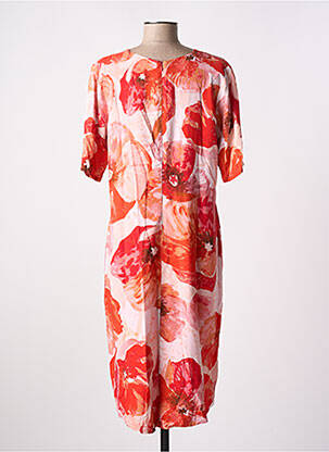 Robe mi-longue imprimé fleurs manches courtes orange PAUL BRIAL femme
