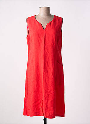 Robe mi-longue tissage crêpe sans manche rouge PAUL BRIAL femme