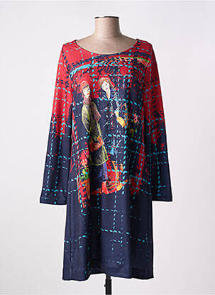 Robe mi-longue imprimé fantaisie manches longues bleu MALOKA femme