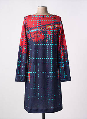 Robe mi-longue imprimé fantaisie manches longues bleu MALOKA femme