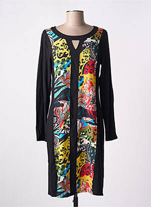 Robe mi-longue manches longues manches longues noir MALOKA femme