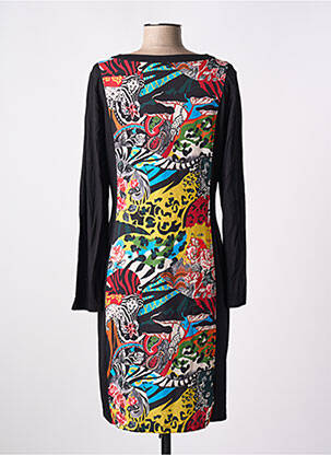 Robe mi-longue manches longues manches longues noir MALOKA femme