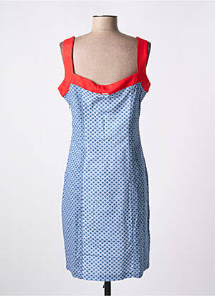 Robe mi-longue imprimé fantaisie fines bretelles bleu PAUL BRIAL femme