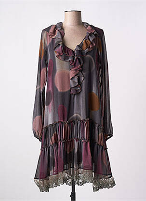 Robe mi-longue coupe fluide manches longues violet LA FEE MARABOUTEE femme