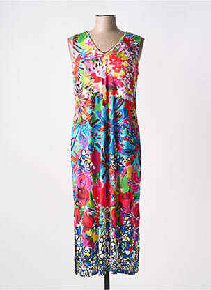 Robe longue imprimé fleurs sans manche rouge MALOKA femme