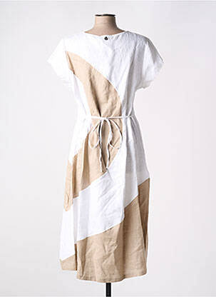 Robe mi-longue tissage crêpe manches courtes beige MALOKA femme