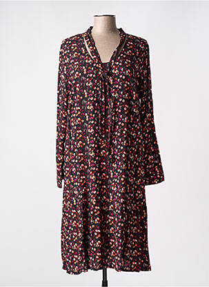 Robe mi-longue imprimé fleurs manches longues noir AGATHE & LOUISE femme