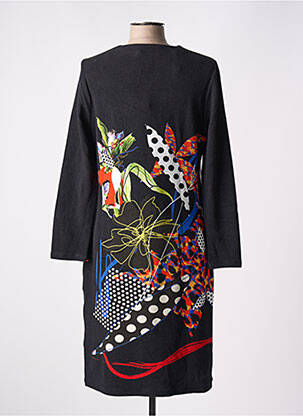 Robe mi-longue imprimé fantaisie manches longues noir IMPULSION femme