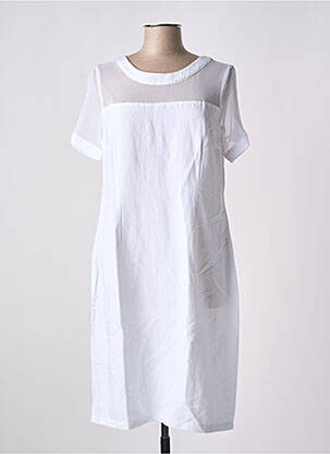 Robe mi-longue tissage crêpe manches courtes blanc PAUL BRIAL femme