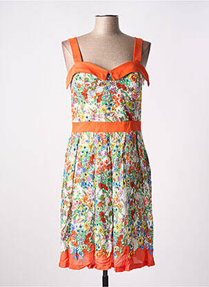 Robe mi-longue imprimé fleurs fines bretelles orange PAUL BRIAL femme
