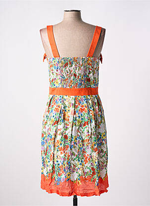 Robe mi-longue imprimé fleurs fines bretelles orange PAUL BRIAL femme