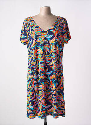 Robe mi-longue imprimé fantaisie manches courtes bleu SURKANA femme