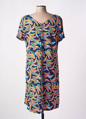 Robe mi-longue imprimé fantaisie manches courtes bleu SURKANA femme