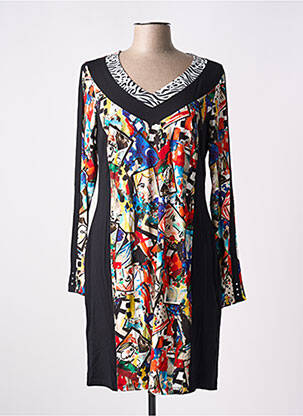 Robe mi-longue imprimé fantaisie manches longues noir MALOKA femme