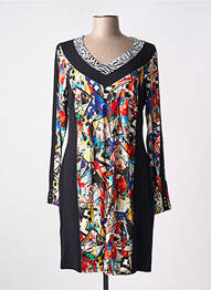 Robe mi-longue imprimé fantaisie manches longues noir MALOKA femme