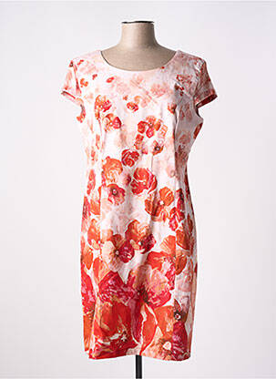 Robe mi-longue imprimé fleurs manches courtes orange PAUL BRIAL femme