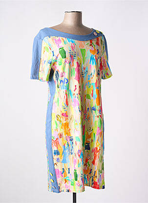Robe mi-longue imprimé fantaisie manches courtes bleu PAUL BRIAL femme