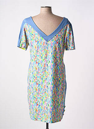 Robe mi-longue imprimé fantaisie manches courtes bleu PAUL BRIAL femme