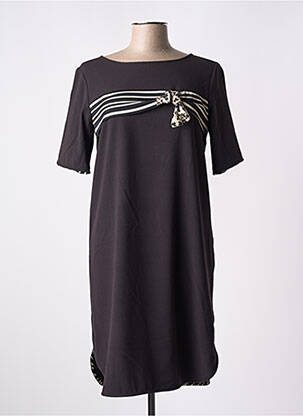 Robe mi-longue tissage crêpe manches courtes noir PAUL BRIAL femme
