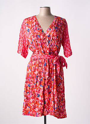 Robe mi-longue imprimé fleurs manches courtes rouge PAUL BRIAL femme