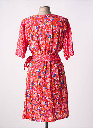 Robe mi-longue imprimé fleurs manches courtes rouge PAUL BRIAL femme
