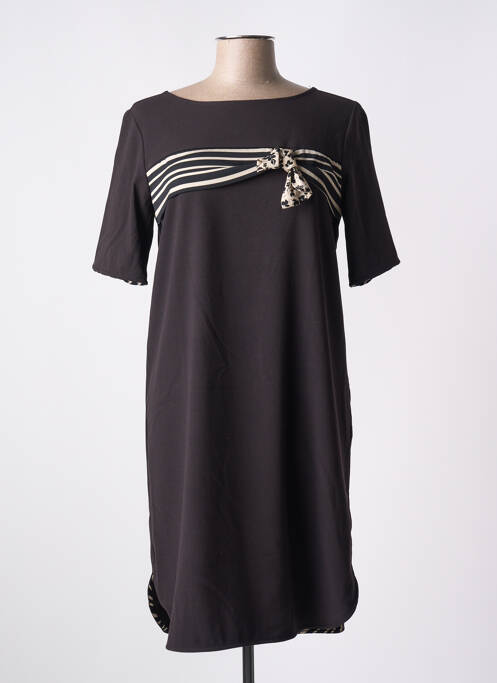 Robe mi-longue tissage crêpe manches courtes noir PAUL BRIAL femme