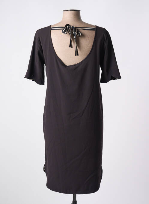 Robe mi-longue tissage crêpe manches courtes noir PAUL BRIAL femme