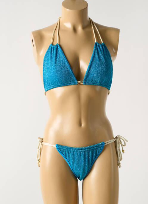 Maillot de bain 2 pièces stretch haut triangles bleu AANOUKIS femme