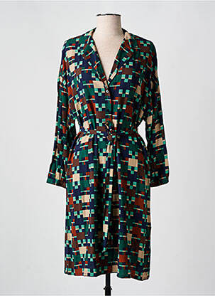 Robe mi-longue imprimé fantaisie manches longues vert NICE THINGS femme