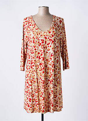Robe mi-longue imprimé fantaisie manches longues rouge YESTA femme