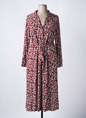 Robe longue imprimé fleurs manches longues rouge YESTA femme