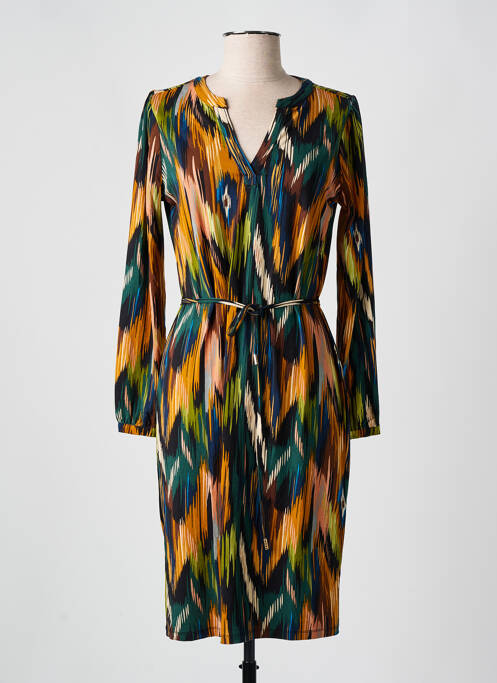Robe mi-longue imprimé fantaisie manches longues vert ESQUALO femme